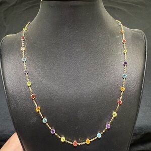 Estate natural gemstone station necklace. 14kyg
